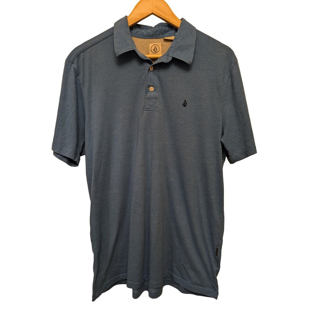 Volcom‎ Classic Banger Polo Shirt Blue Short Sleeve Collared Pullover Work